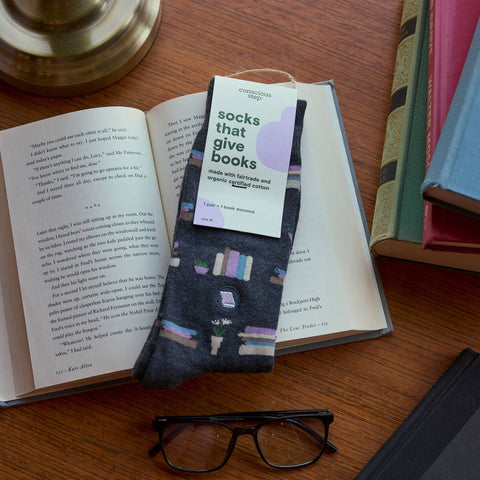Socks that Give Books - Gray Bookshelves