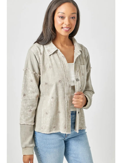 Jacket - Star Embroidery Washed Stone