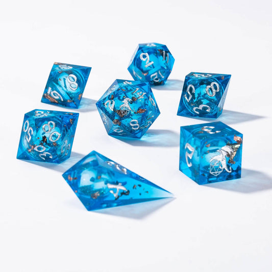 Captured Magic Liquid Core Hand Sanded Sharp Edge Resin Dice Set - Crystal Blue