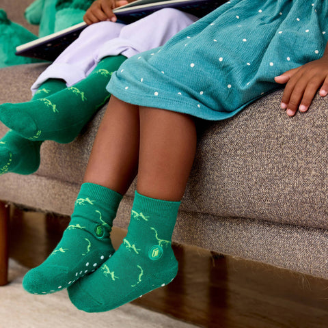 Kids Socks that Give Books - Green Dinosaurs