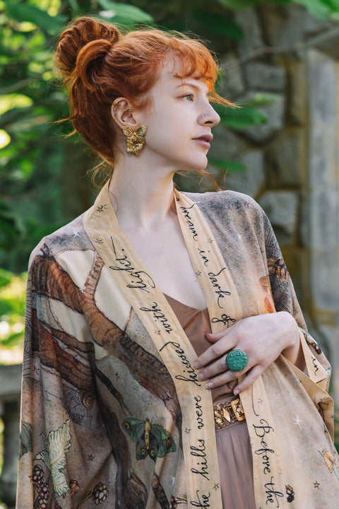 Opera Duster Kimono Robe - Lovelight with Woodland Deer & Swallow