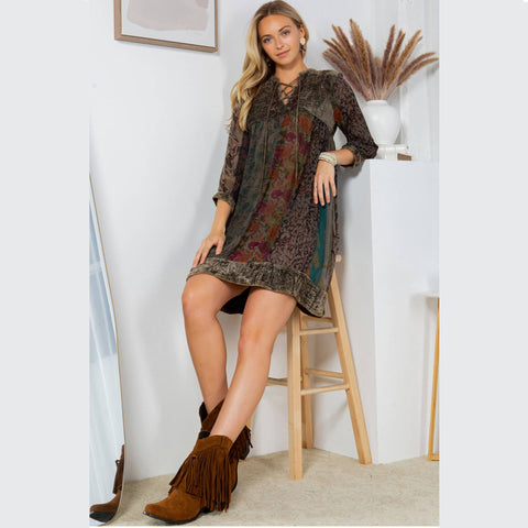 Chic Bohemian Stone-Washed Babydoll Dress - Gravel (Plus Size)