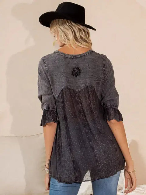 Embellished Top - Free-Spirited Western Boho Babe Charcoal