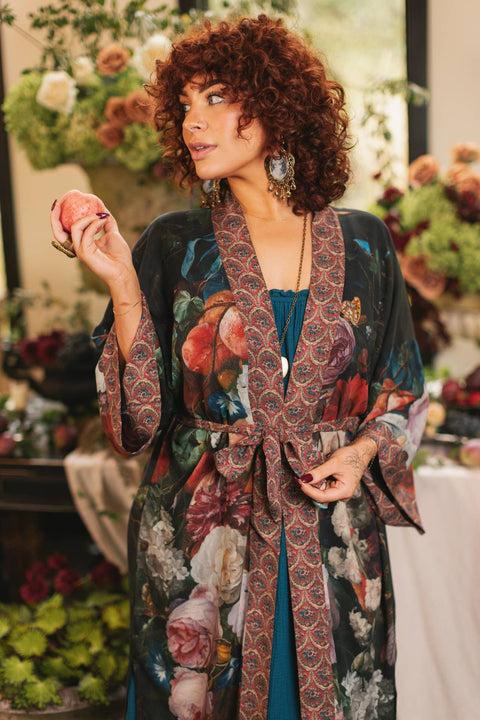 Opera Duster Kimono Robe - Flight of Fancy Hummingbird