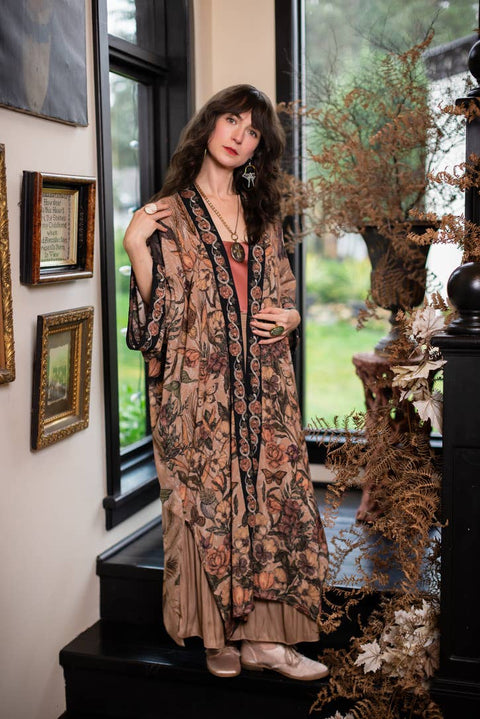 Opera Duster Kimono Robe - Momento with Starlings & Skull