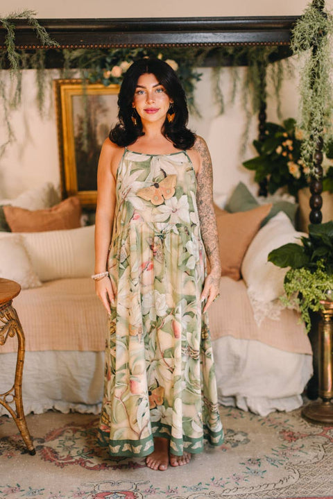Bohéme Long Maxi Slip Dress - Fleur De Soleil with Florals