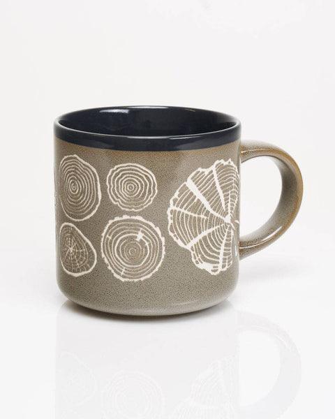 Mug (Ceramic) - Tree Rings Hand Carved 15 oz
