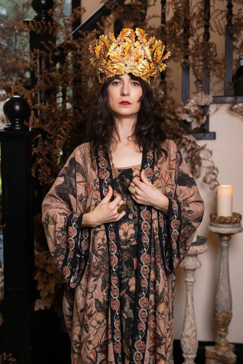 Opera Duster Kimono Robe - Momento with Starlings & Skull