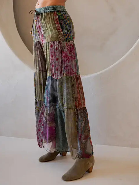 Pants - Long Flared Patch Boho Babe Grey