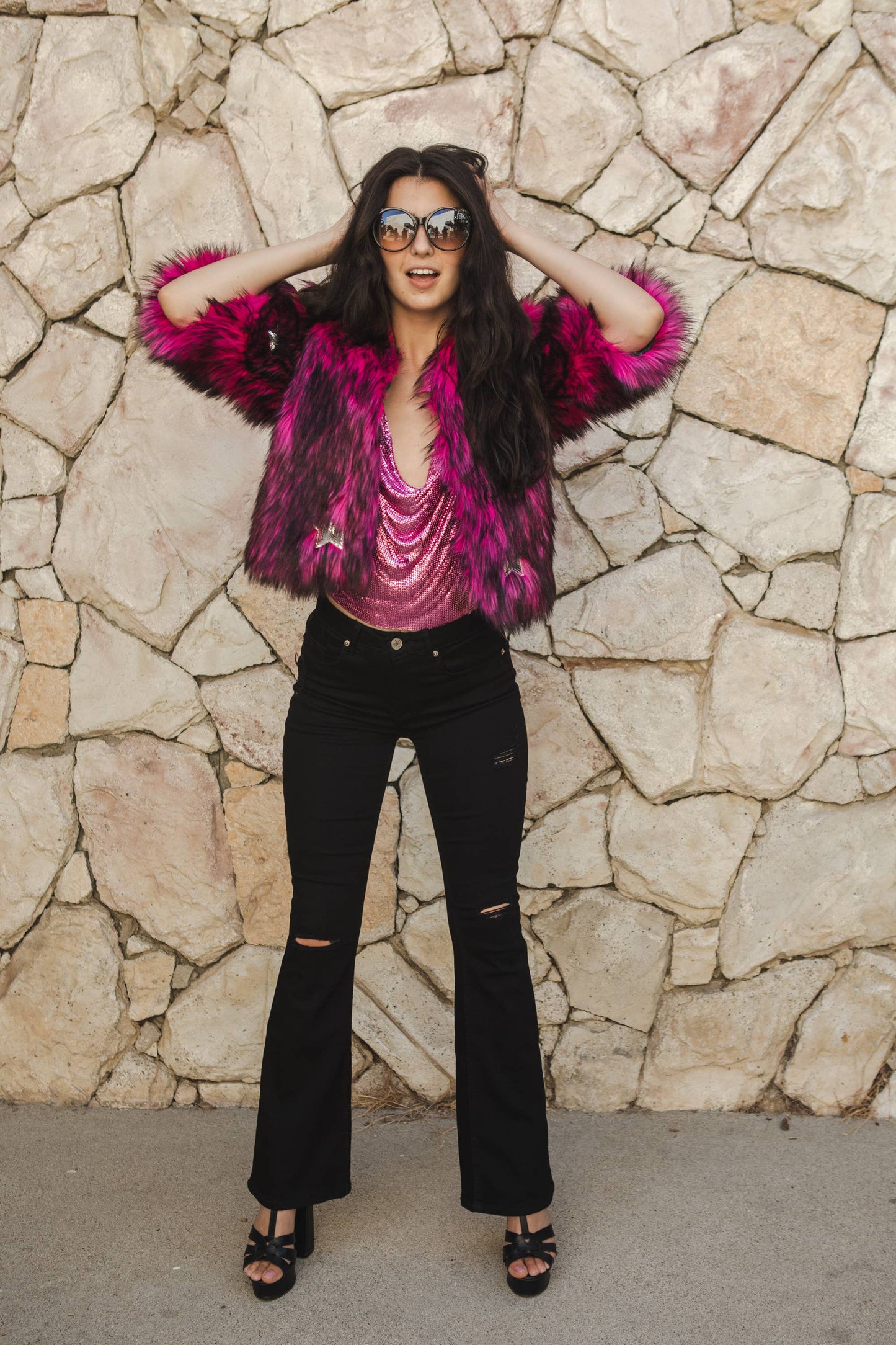 Faux Fur Jacket - Planet Queen in Monster Pink