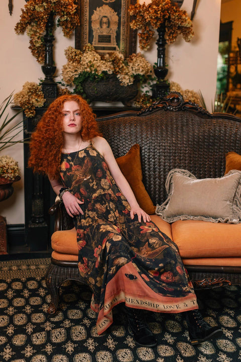 Bohéme Long Maxi Slip Dress - Heart of Gold with Sacred Heart