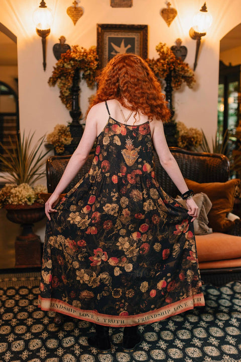 Bohéme Long Maxi Slip Dress - Heart of Gold with Sacred Heart