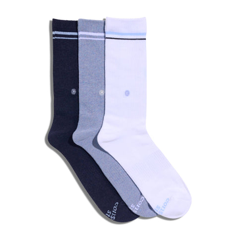 Comfort Crew Socks that Support Mental Health - White/Blue (3pk)