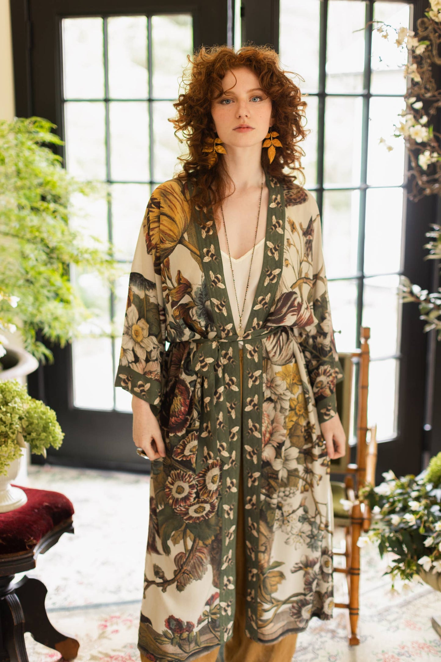 Opera Bamboo Kimono Duster Robe - Love Grows Wild with Bees