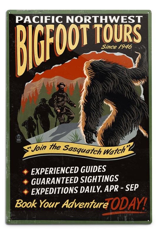 Metal Wall Sign -  Pacific Northwest, Bigfoot Tours (6x9)