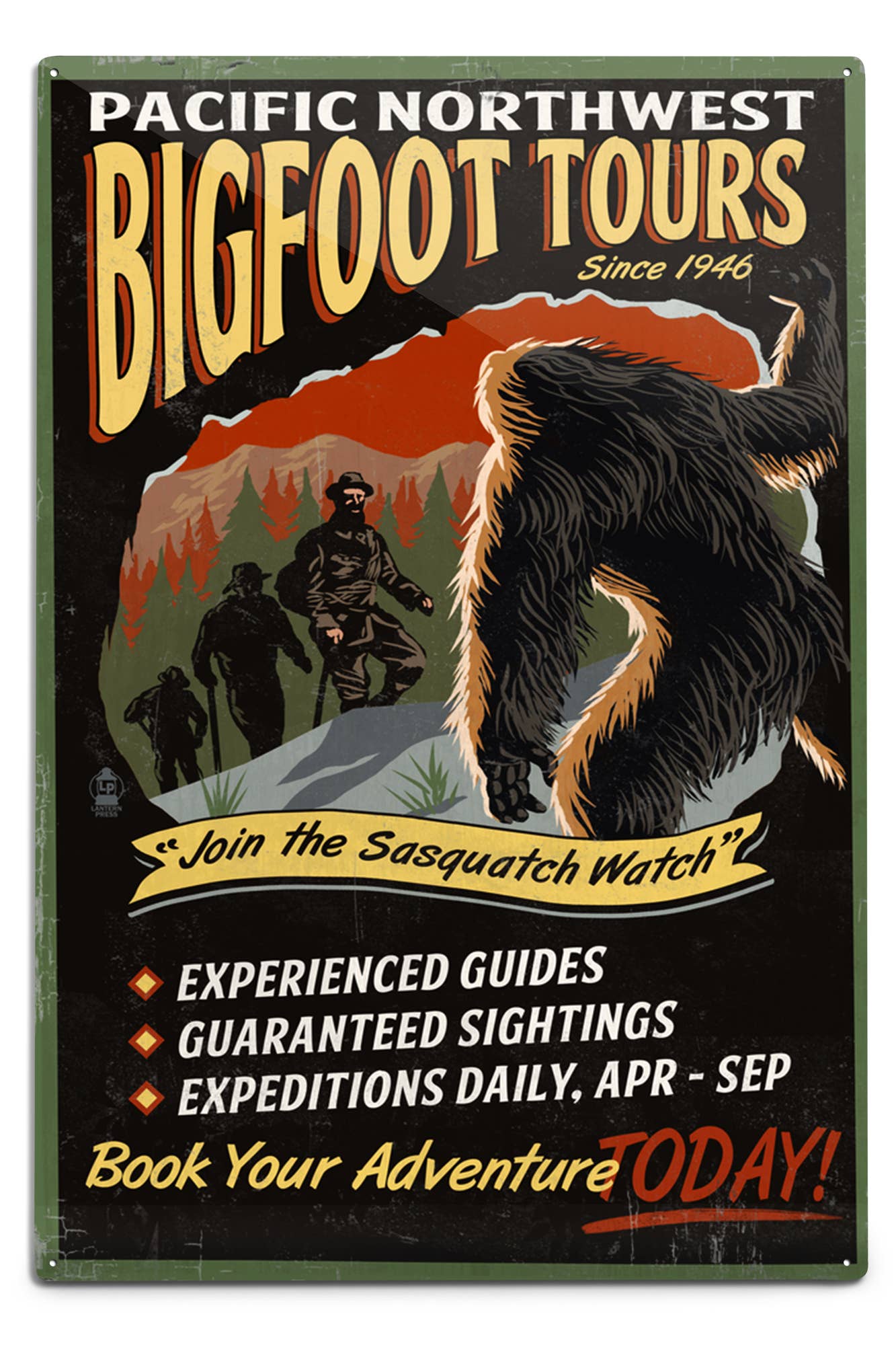 Metal Wall Sign -  Pacific Northwest, Bigfoot Tours (6x9)