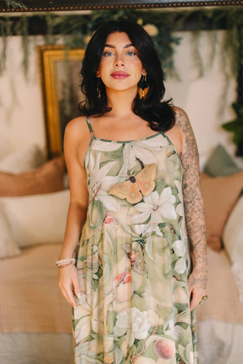 Bohéme Long Maxi Slip Dress - Fleur De Soleil with Florals