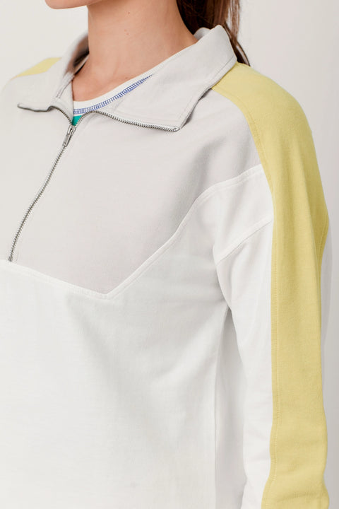 Pullover - Color Block Terry Off White Mix