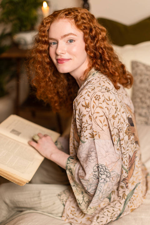 Bamboo Floral Cropped Kimono - Folklore Bird of Peace