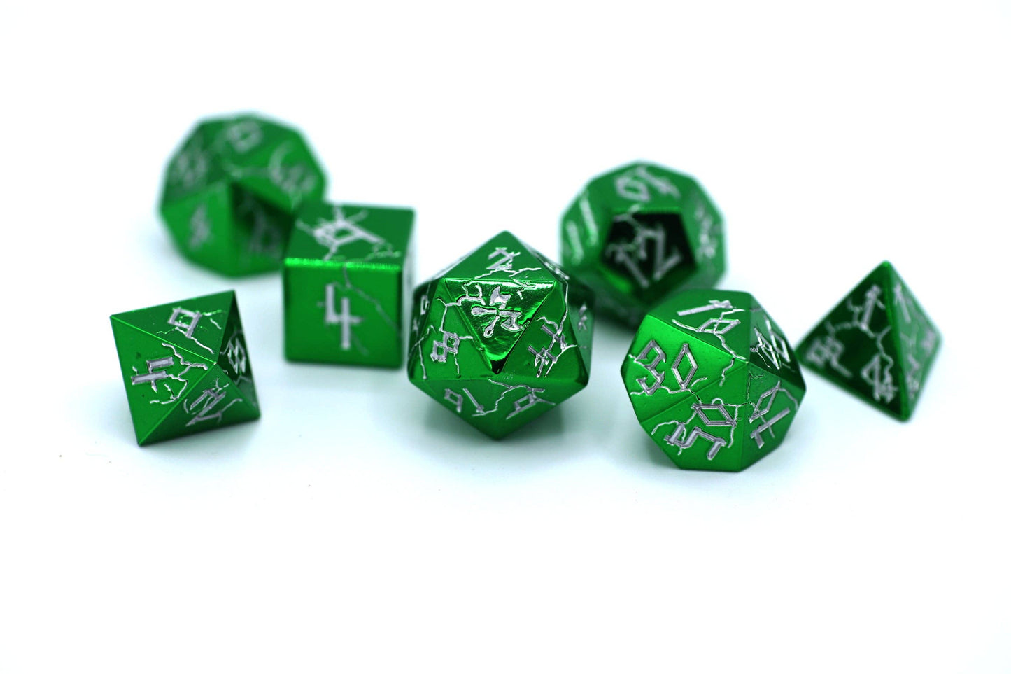 Barbarian Dice Set - Green Chrome with Silver