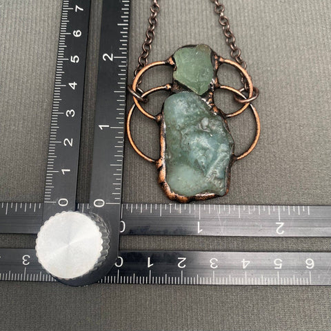Necklace - Vintage Fluorite & Aquamarine Natural Stone Pendant