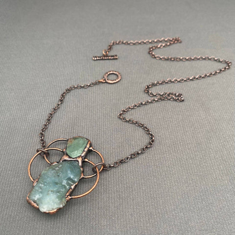 Necklace - Vintage Fluorite & Aquamarine Natural Stone Pendant