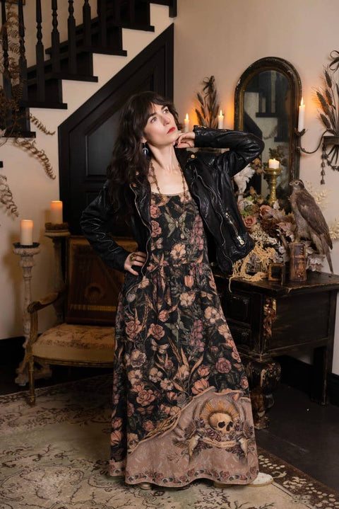 Bohéme Long Maxi Slip Dress - Momento with Starling & Skull