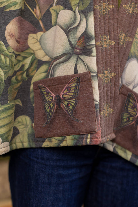 Fleece Cottage Cardigan Jacket - Fleur De Lune with Floral Print