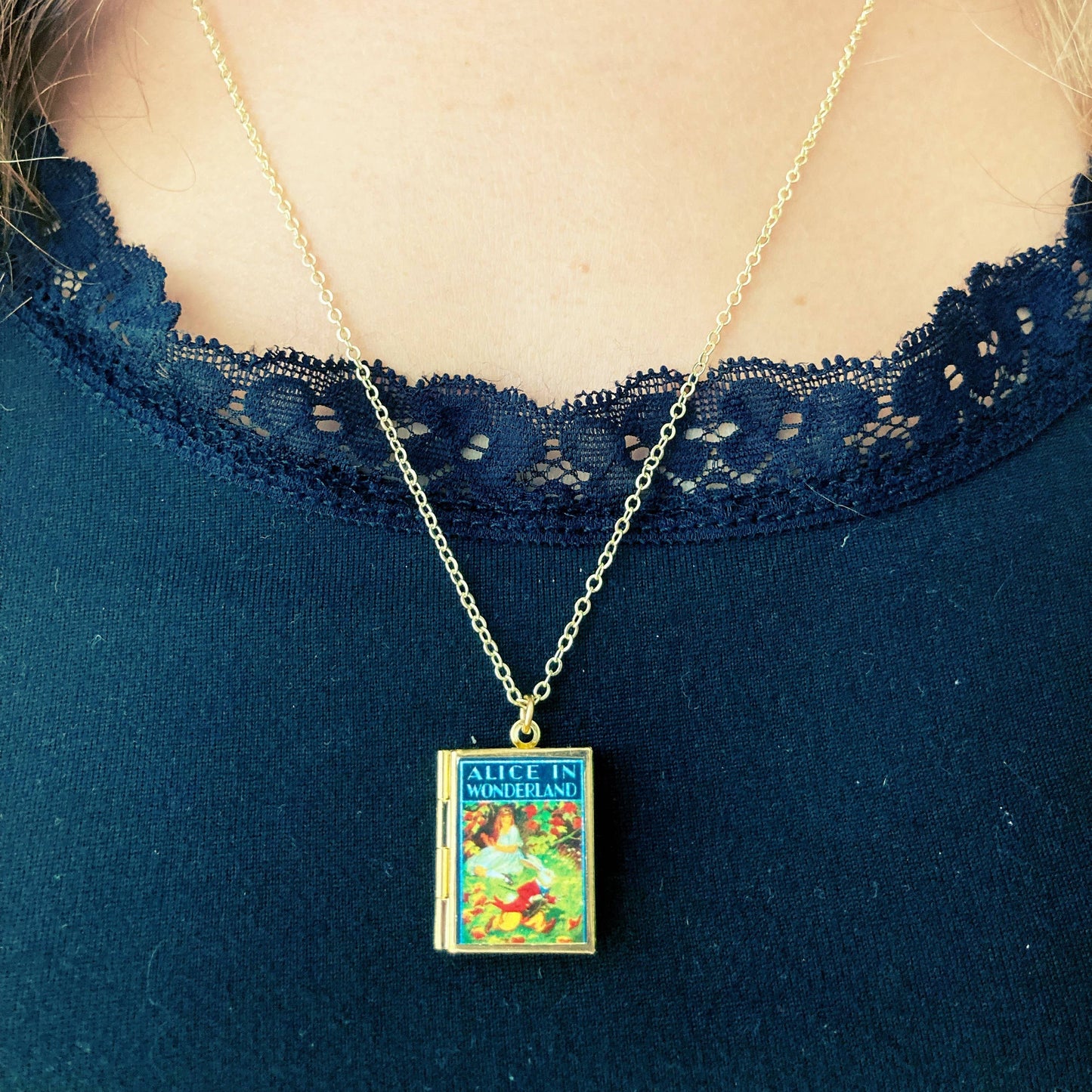 Book Locket - Alice In Wonderland: Rabbit Running Late (Brass)