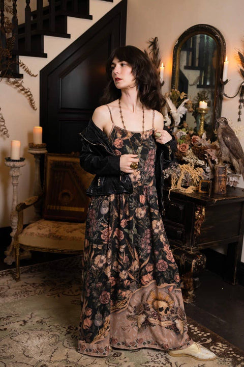 Bohéme Long Maxi Slip Dress - Momento with Starling & Skull