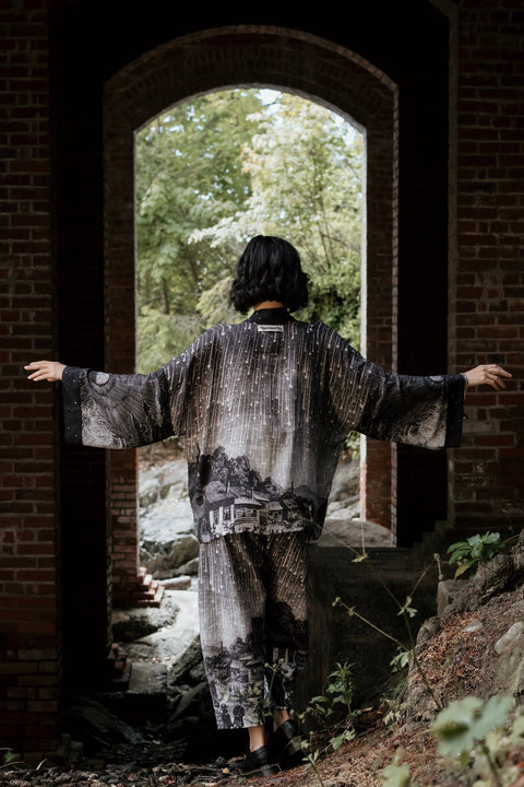 Cropped Bamboo Kimono Cardigan - Stargazer with Falling Stars