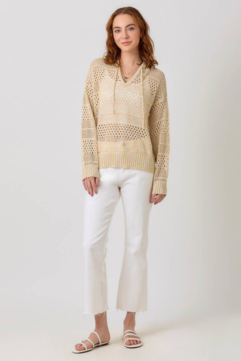 Sweater - Crochet Knit Hoodie: Almond Mix