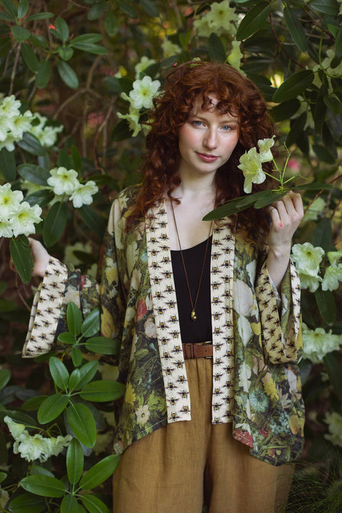 Bamboo Cropped Kimono - I Dream in Flowers with Bees