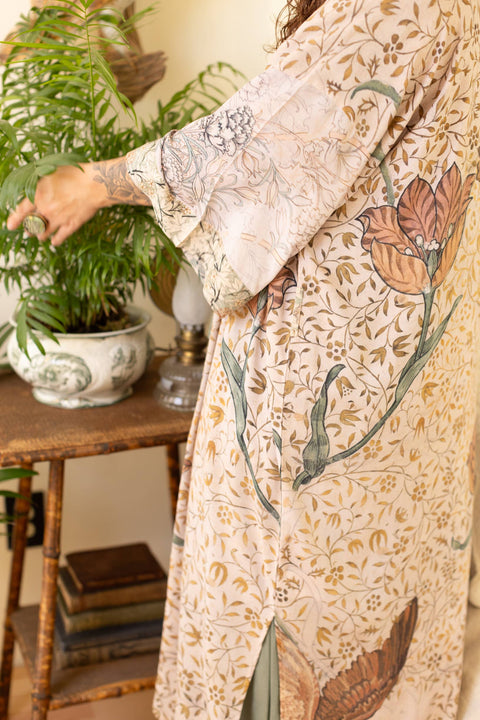 Opera Bamboo Floral Bird Kimono Duster Robe - Folklore