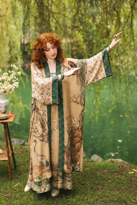Duster Kimono Robe - Fable Opera with Deer Moon & Blossom