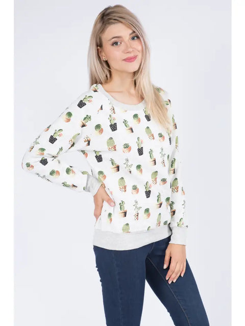 Sweatshirt (Crew Neck) - Cactus Print