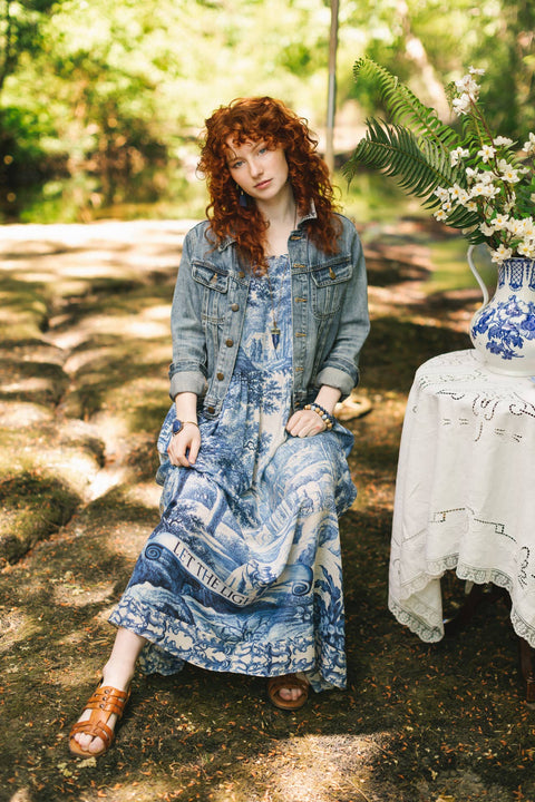Bohéme Long Maxi Slip Dress - Let the Light In with Delft Print
