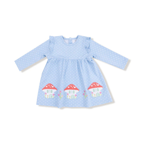Dress with Diaper Cover - Blue Dot with Mushroom House