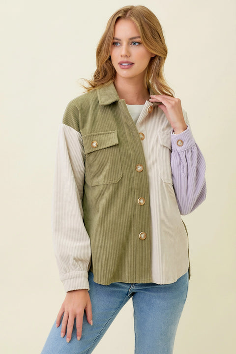 Shacket - Colorblock Corduroy Olive Mix