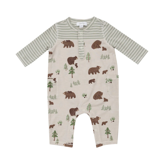 Romper - Brown Bears with Contrast Sleeves