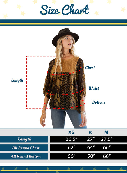 Top - Bohemian: Tiered Patchwork Blouson Boho Babe Camel