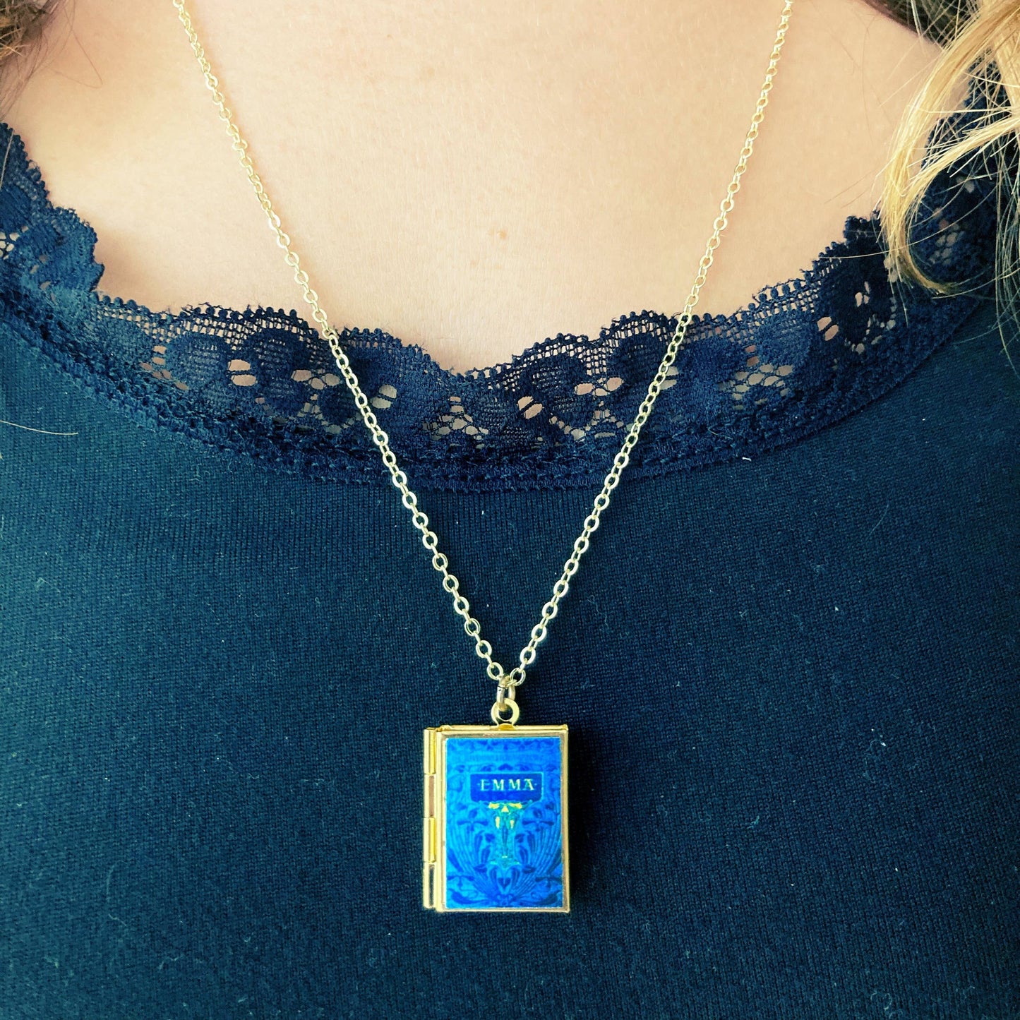 Book Locket - Emma: Blue Vintage (Brass)