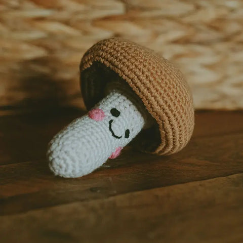 Yarn Rattle - Brown Friendly Mushroom