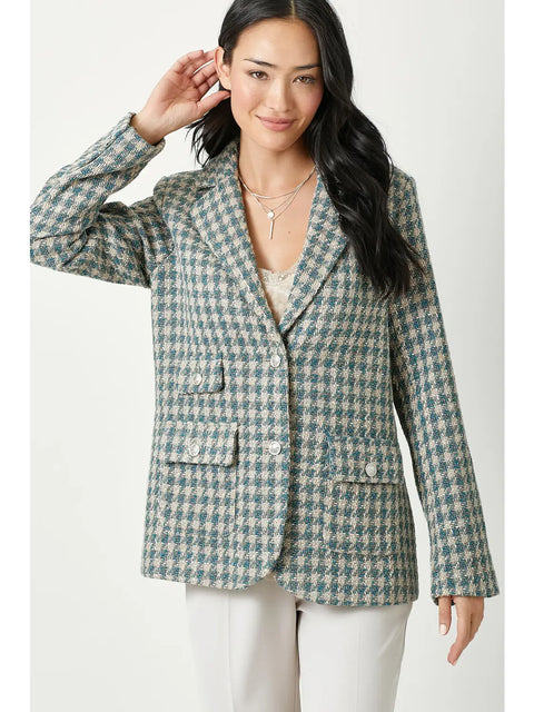 Coat - Houndstooth Double Breasted Blue Mix
