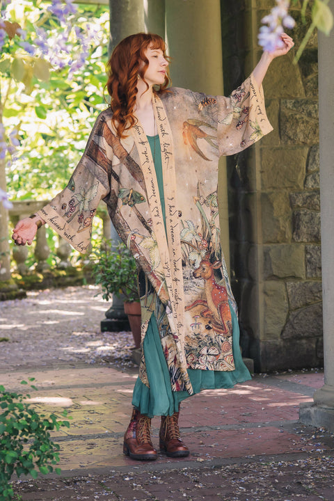 Opera Duster Kimono Robe - Lovelight with Woodland Deer & Swallow