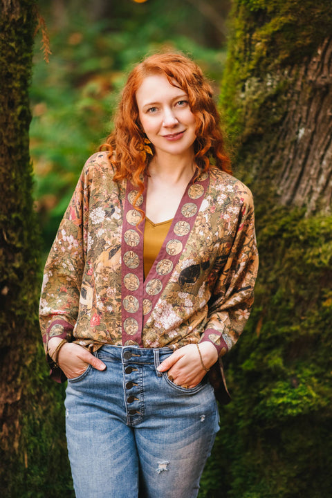 Cropped Bamboo Kimono Cardigan - Dreamweaver With Zodiac Signs