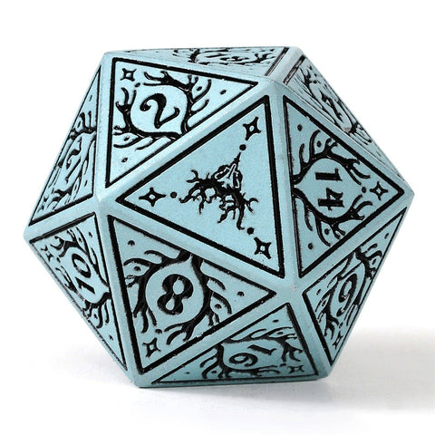 Solid Metal Druid RPG Dice Set - Pale Cyan with Black