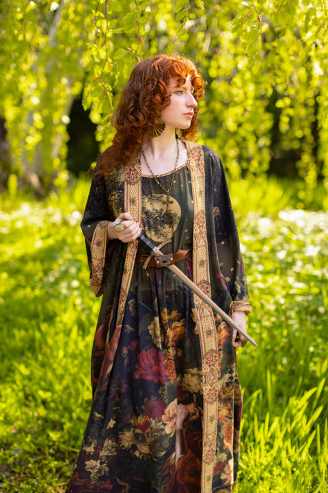 Long Maxi Slip Dress - The Messenger w/ Joan of Arc & Florals