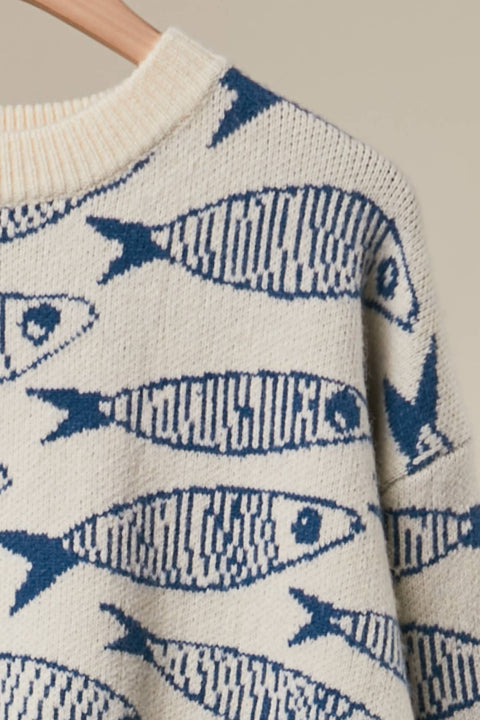 Sardine Story Knit Sweater: Blue / L