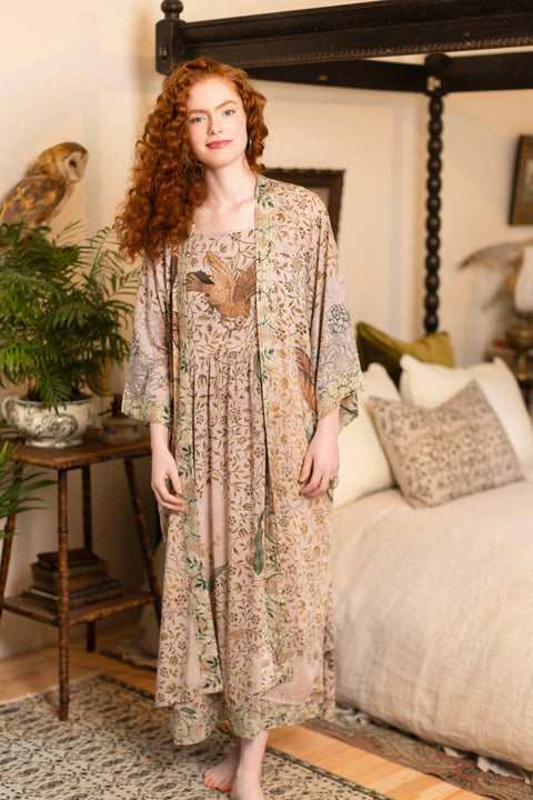 Opera Bamboo Floral Bird Kimono Duster Robe - Folklore